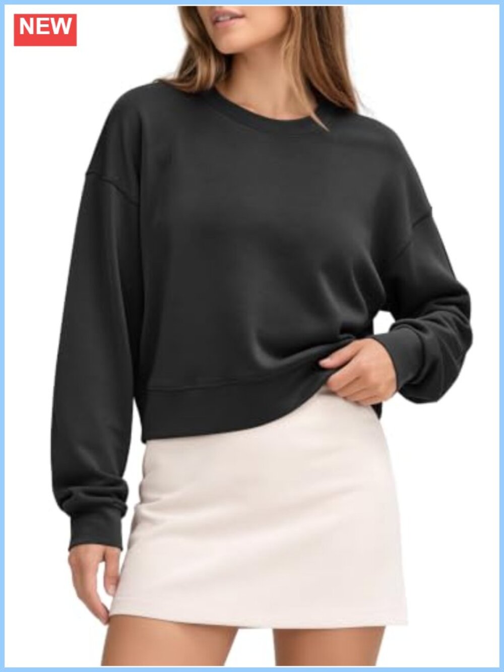 Modal Soft Long Sleeve Cropped Sweatshirt Women Oversized Crew Neck Pullover